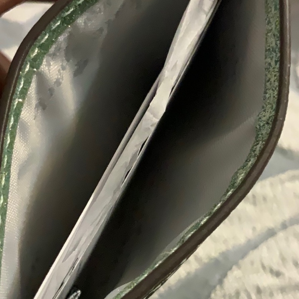 Kate Spade NWT Mini Tote Green Gold Glitter Bag, Wallet, Card Case Retail$580 - Picture 12 of 14